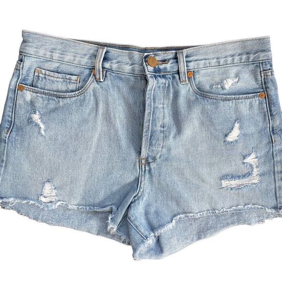 Blank NYC Distressed Frayed Button Fly High Rise Cut Off Jean Shorts Size 30 - Picture 1 of 10